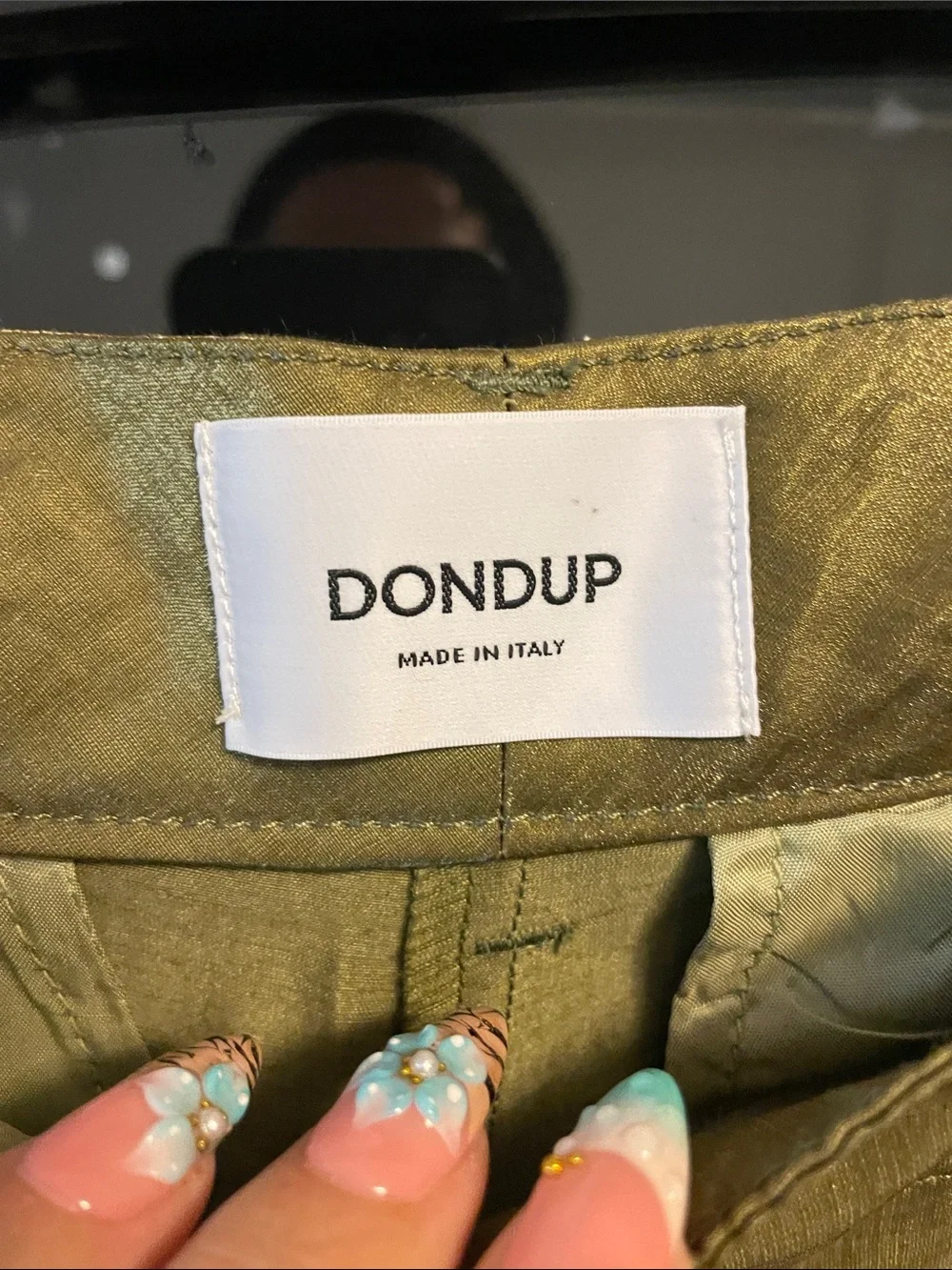 Dondup Metallic Olive-Gold Wide-Leg Trousers